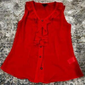 Sheer sleeveless blouse with ruffle detail